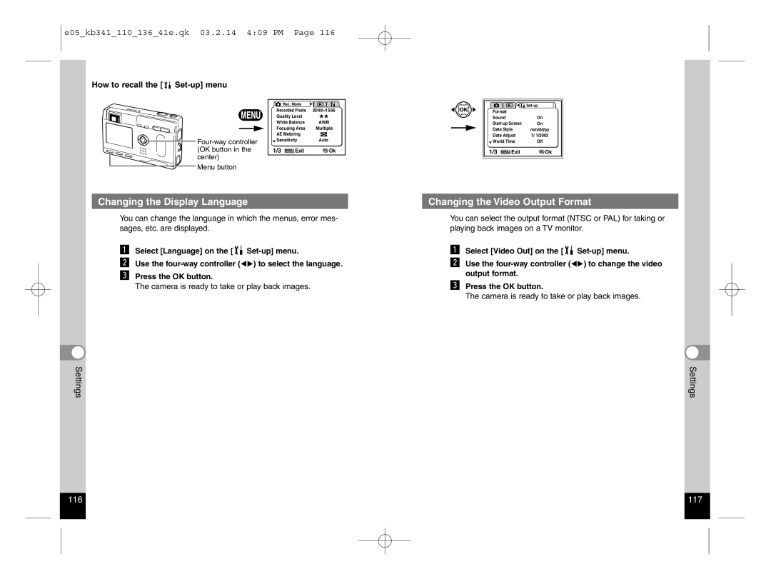 Pentax Optio S manual Changing the Display Language, Changing the Video Output Format 