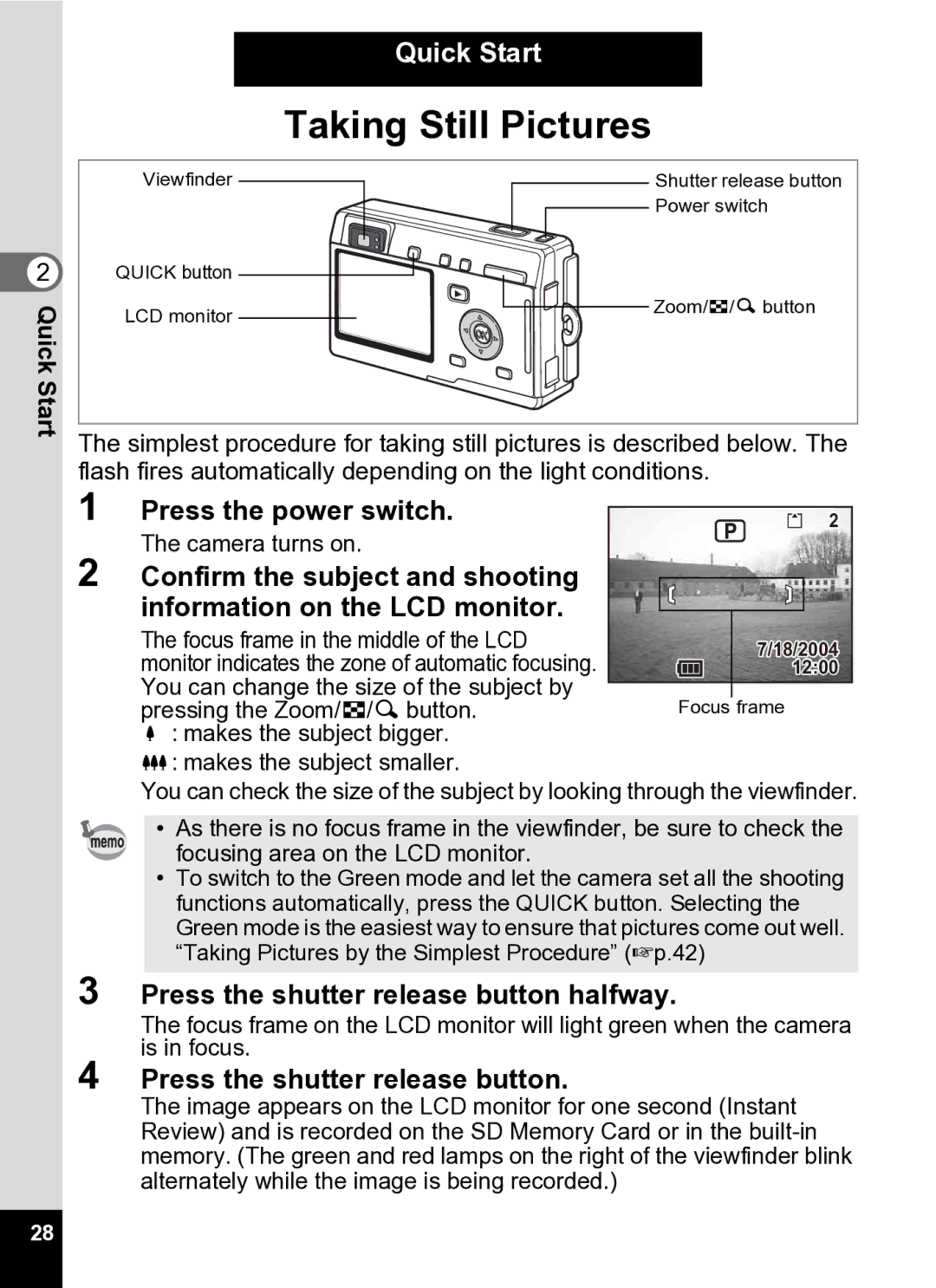 Pentax Optio S5i manual Press the power switch, Press the shutter release button halfway 