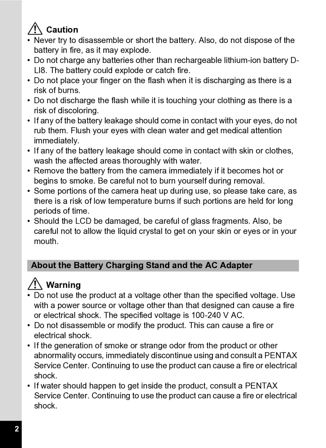 Pentax Optio S5i manual About the Battery Charging Stand and the AC Adapter 