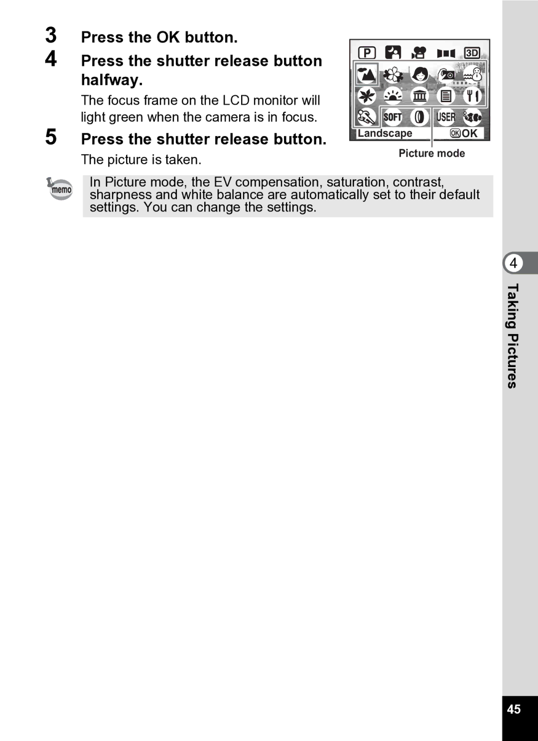 Pentax Optio S5i manual Press the OK button Press the shutter release button halfway 