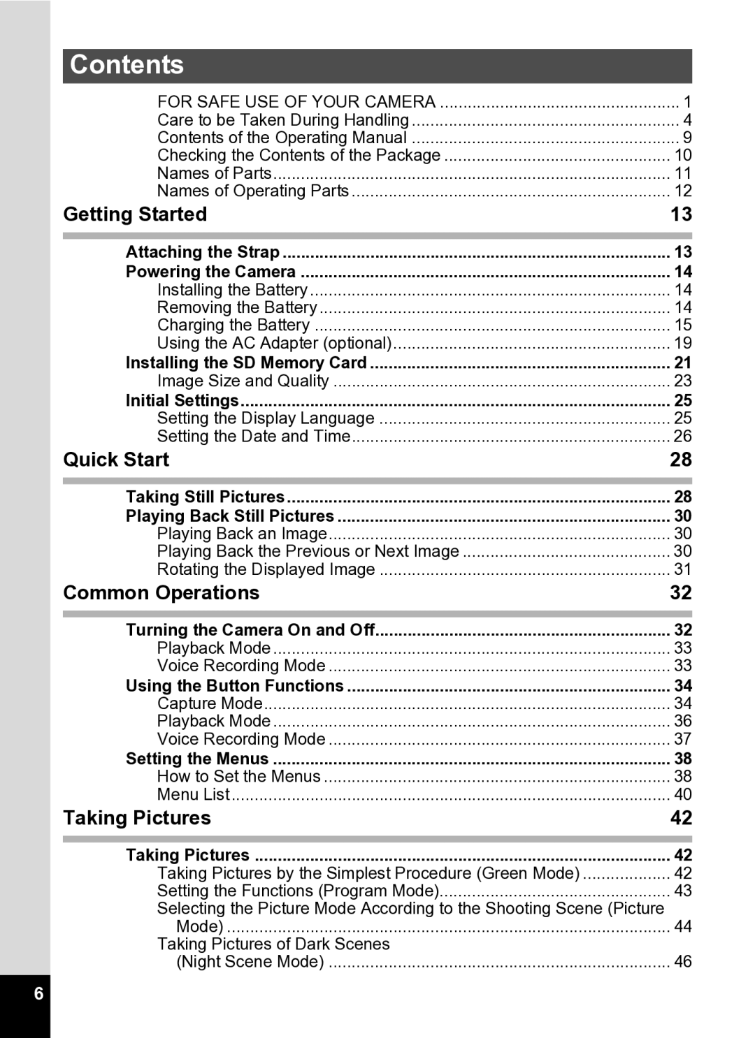 Pentax Optio S5i manual Contents 