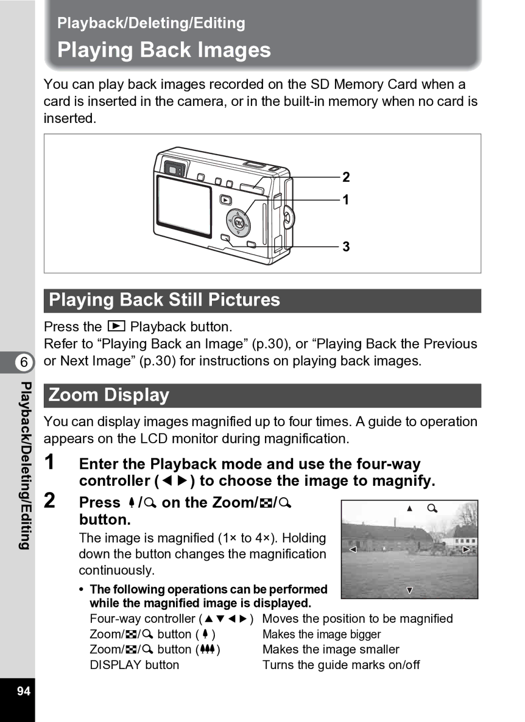 Pentax Optio S5i manual Playing Back Images, Playing Back Still Pictures, Zoom Display 