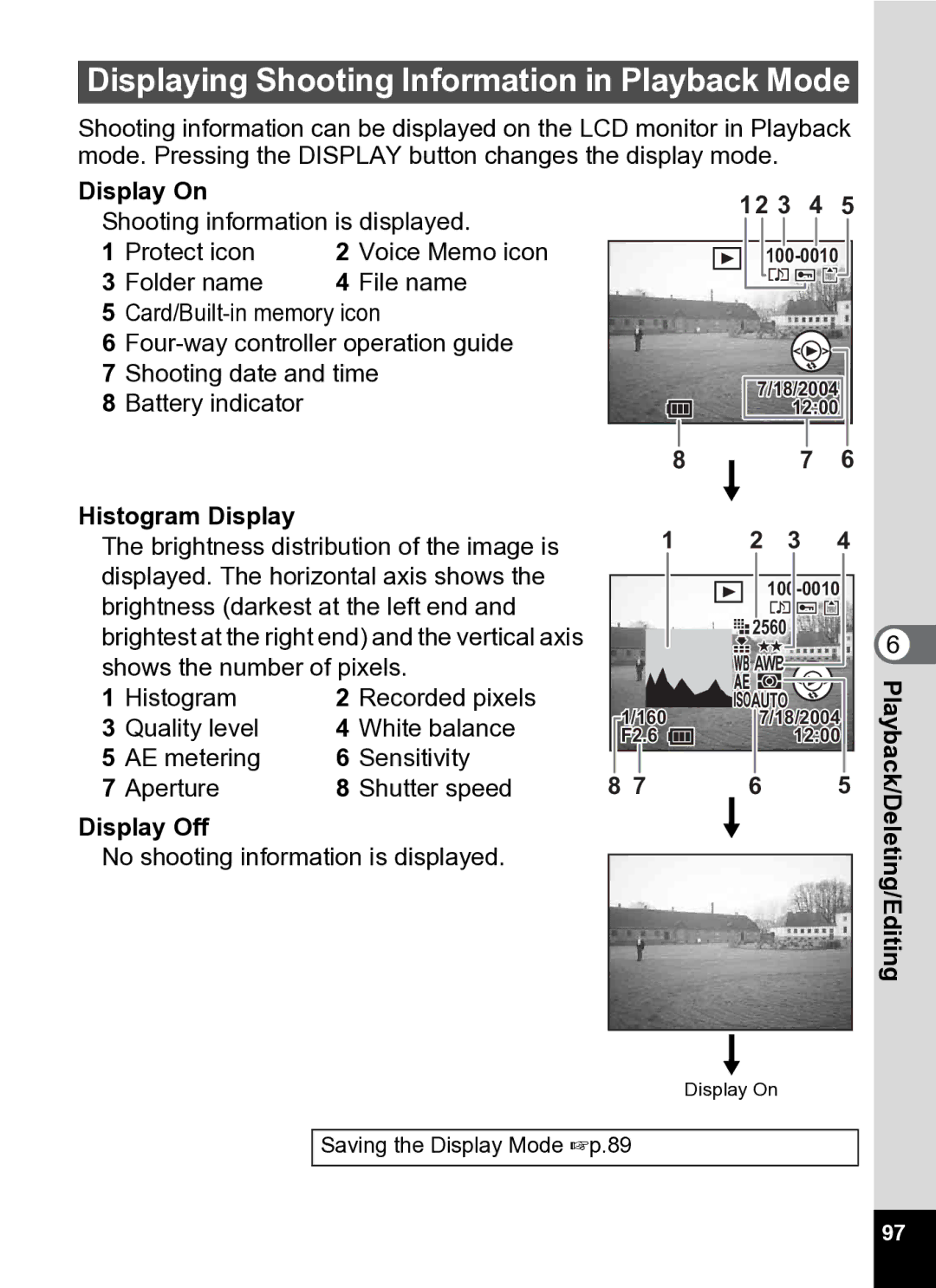 Pentax Optio S5i manual Displaying Shooting Information in Playback Mode, Protect icon, Folder name File name, Histogram 