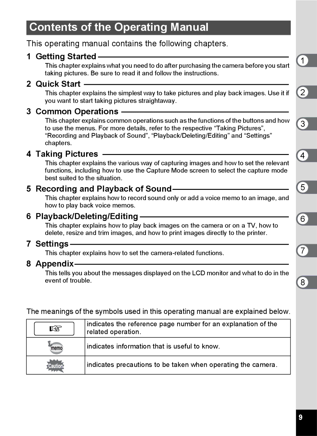 Pentax Optio S6 specifications Contents of the Operating Manual 