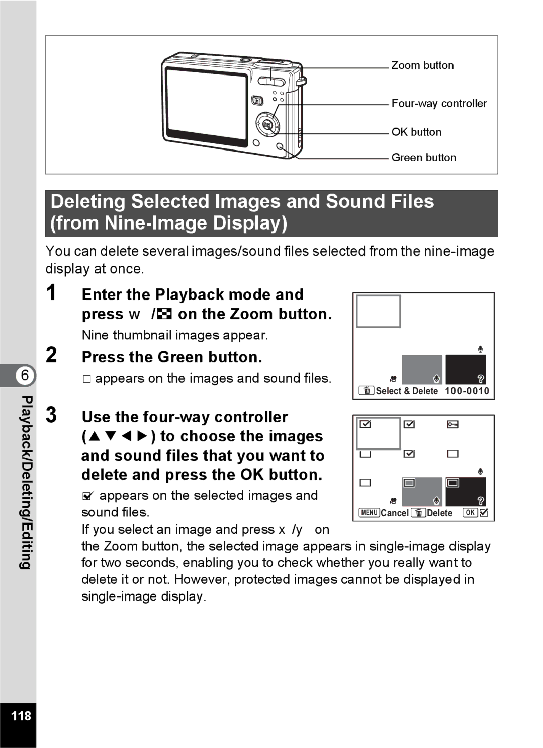 Pentax Optio S6 specifications Enter the Playback mode and press w/f on the Zoom button, 118 