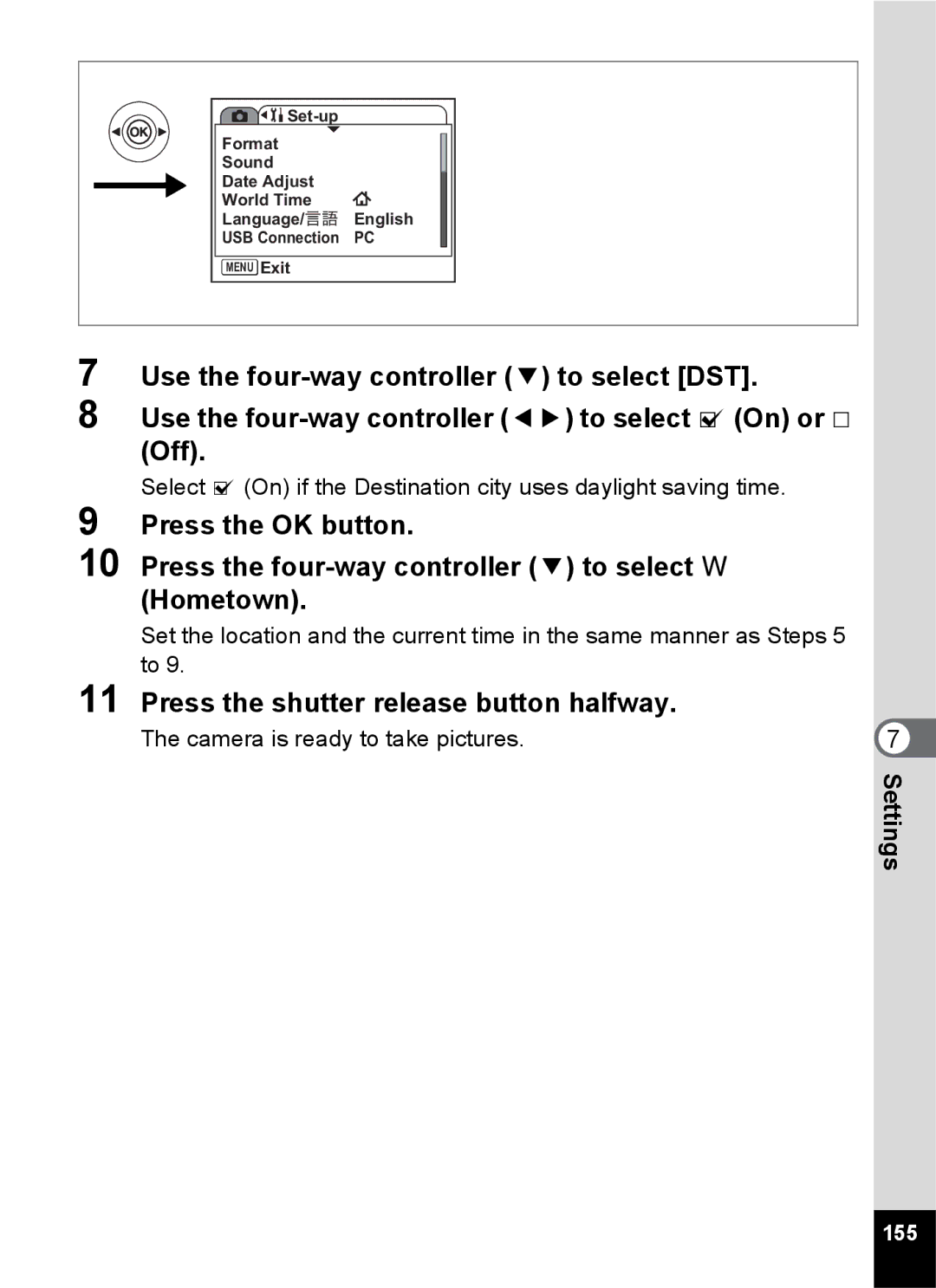 Pentax Optio S6 specifications Settings, 155 