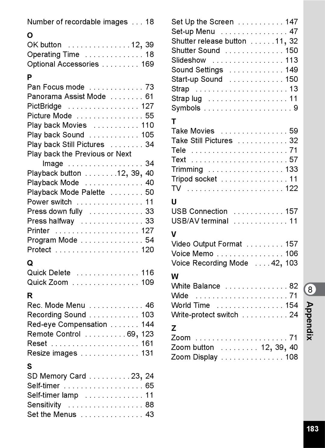 Pentax Optio S6 specifications 183, Power switch, White Balance Wide World Time Write-protect switch 