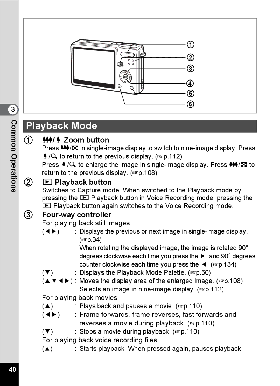 Pentax Optio S6 specifications Playback Mode 