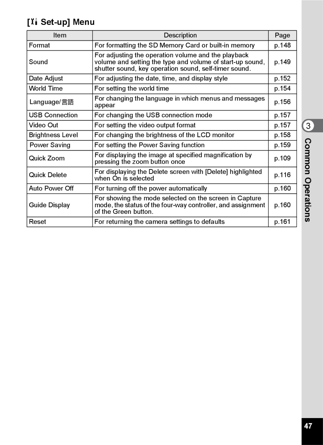 Pentax Optio S6 specifications Set-up Menu 