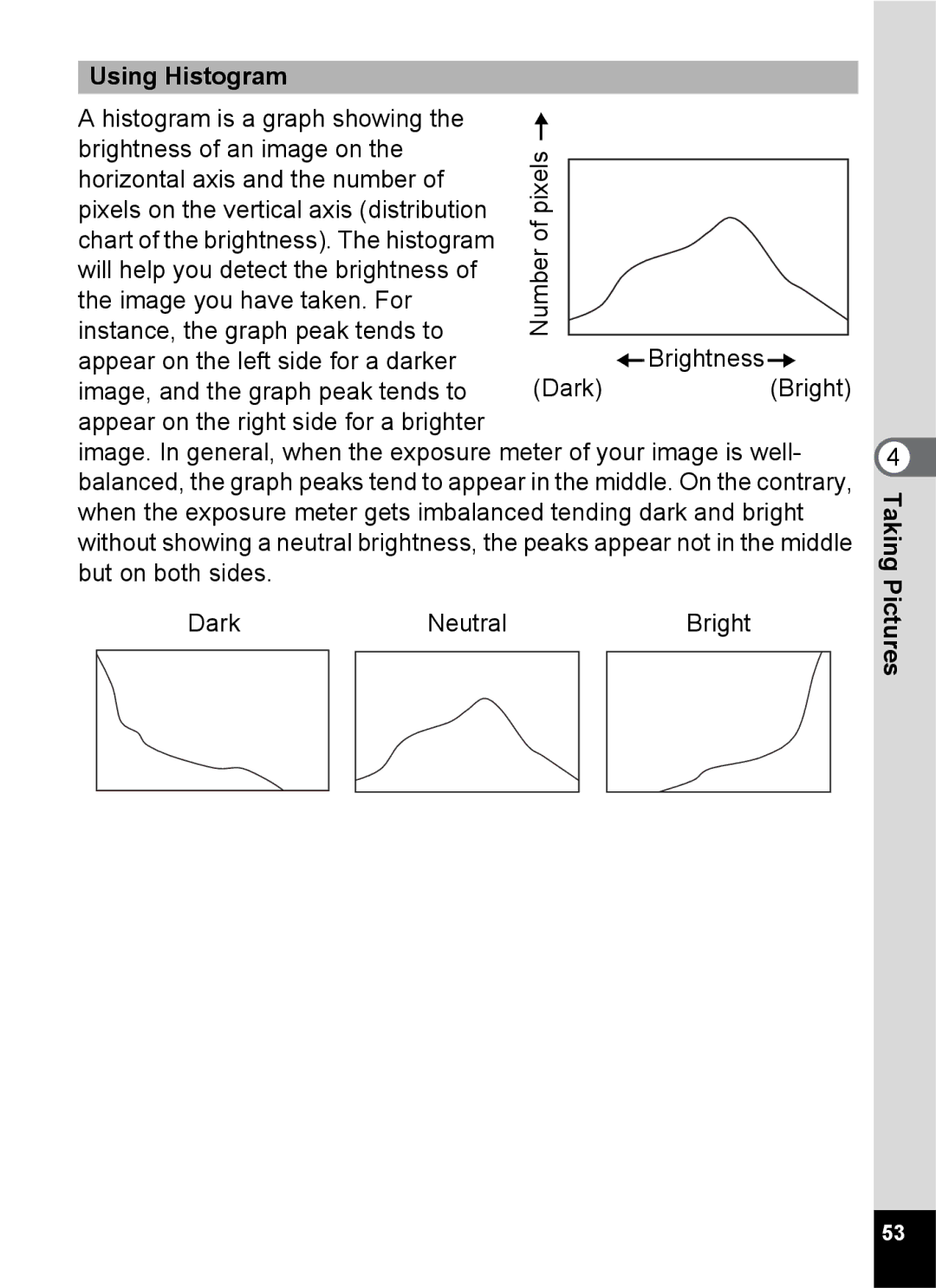 Pentax Optio S6 specifications Using Histogram 