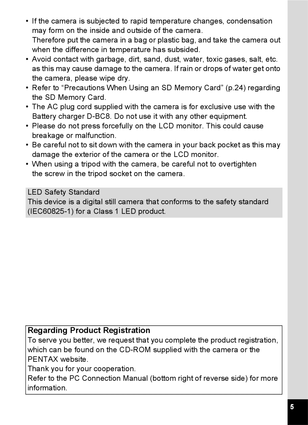 Pentax Optio S6 specifications Regarding Product Registration 