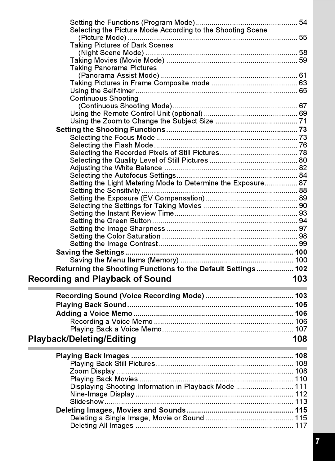 Pentax Optio S6 specifications Recording and Playback of Sound, Playback/Deleting/Editing 