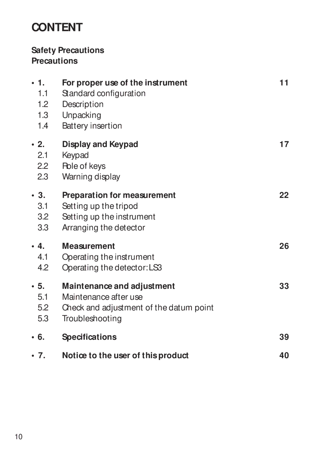 Pentax PLP-601 Safety Precautions For proper use of the instrument, Display and Keypad, Preparation for measurement 