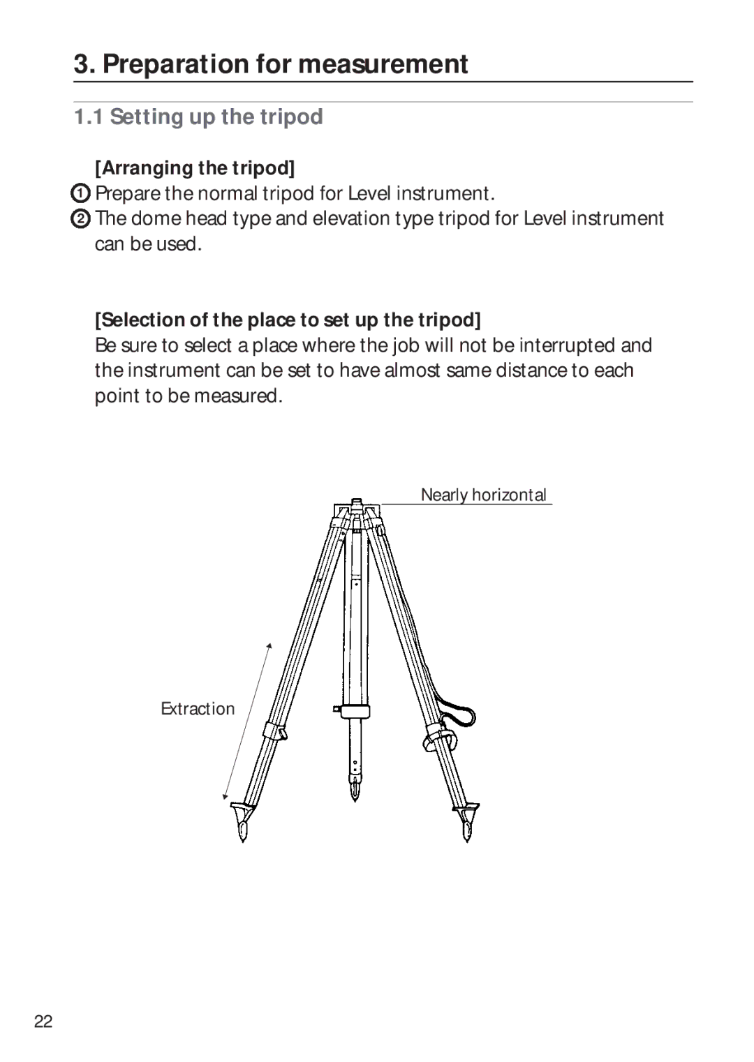 Pentax PLP-602R, PLP-601R instruction manual Preparation for measurement, Setting up the tripod, Arranging the tripod 