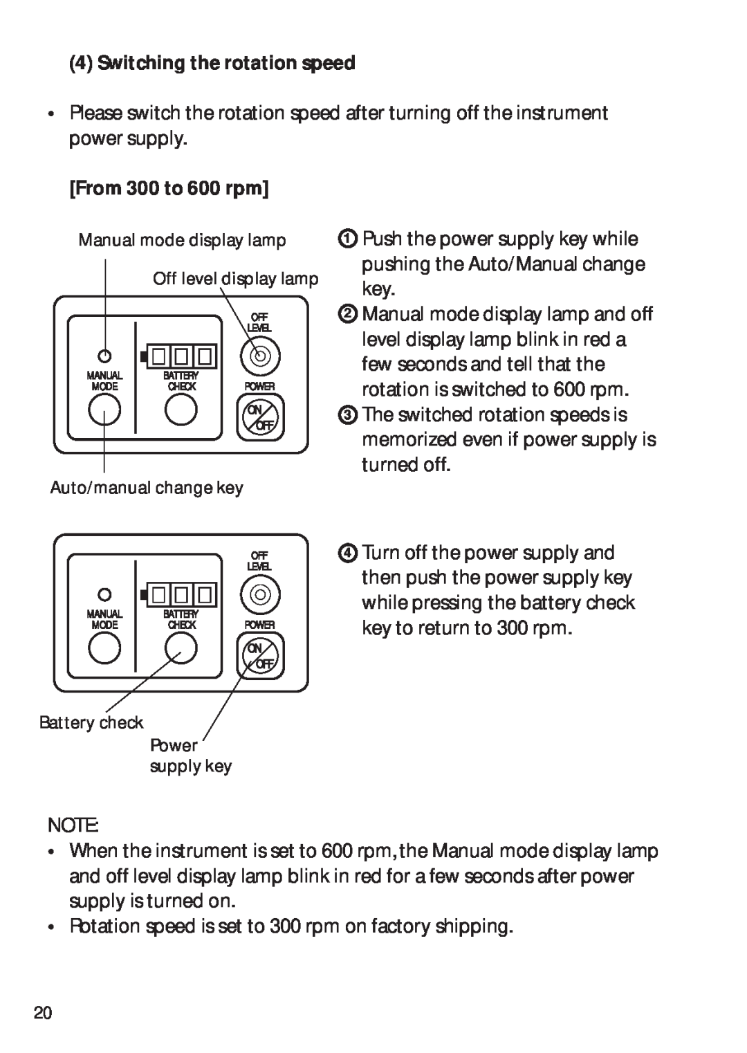 Pentax PLP-602R, PLP-601R instruction manual Switching the rotation speed, From 300 to 600 rpm 