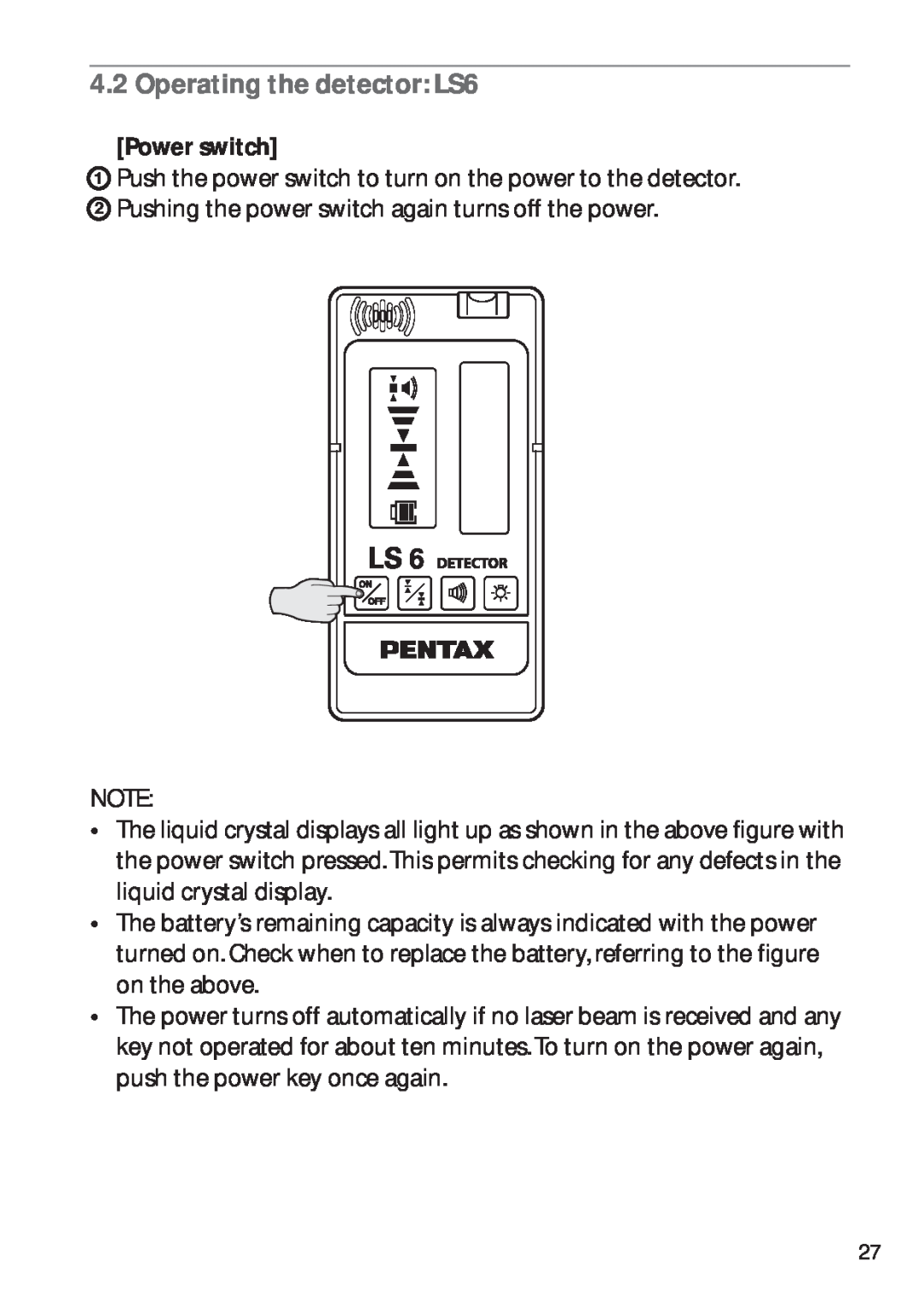 Pentax PLP-602R, PLP-601R instruction manual Operating the detector LS6, Power switch 