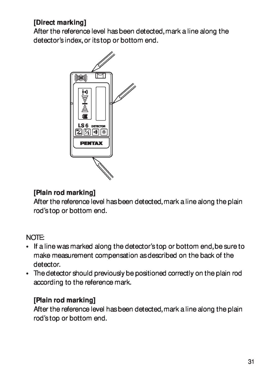Pentax PLP-602R, PLP-601R instruction manual Direct marking, Plain rod marking 