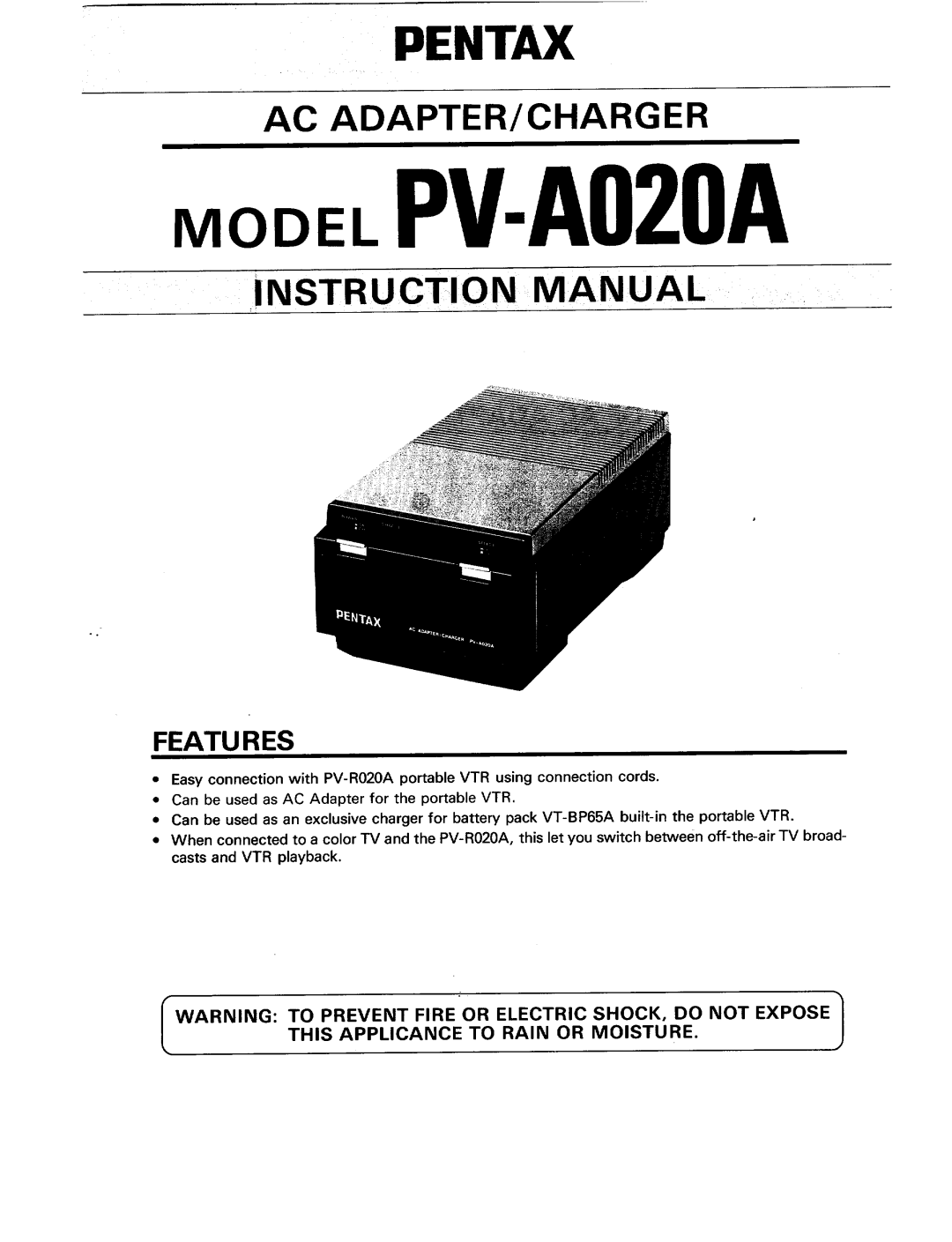 Pentax PV-A020A manual 