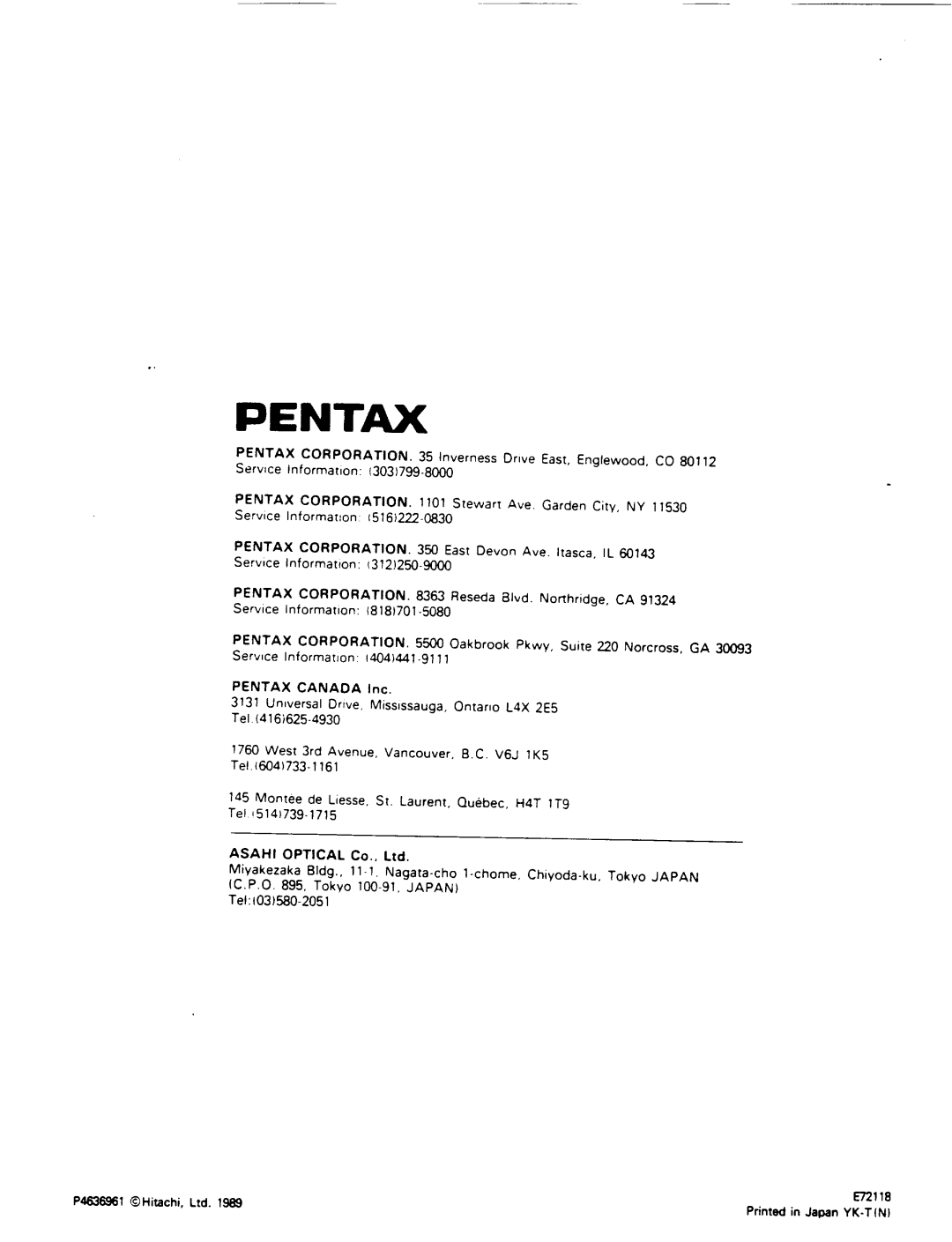 Pentax PV-C78A manual 