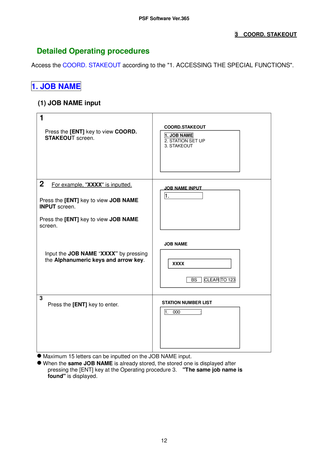 Pentax R-322(N), R-325(N), R-335(N), R-323(N), R326 instruction manual JOB Name input, Alphanumeric keys and arrow key 