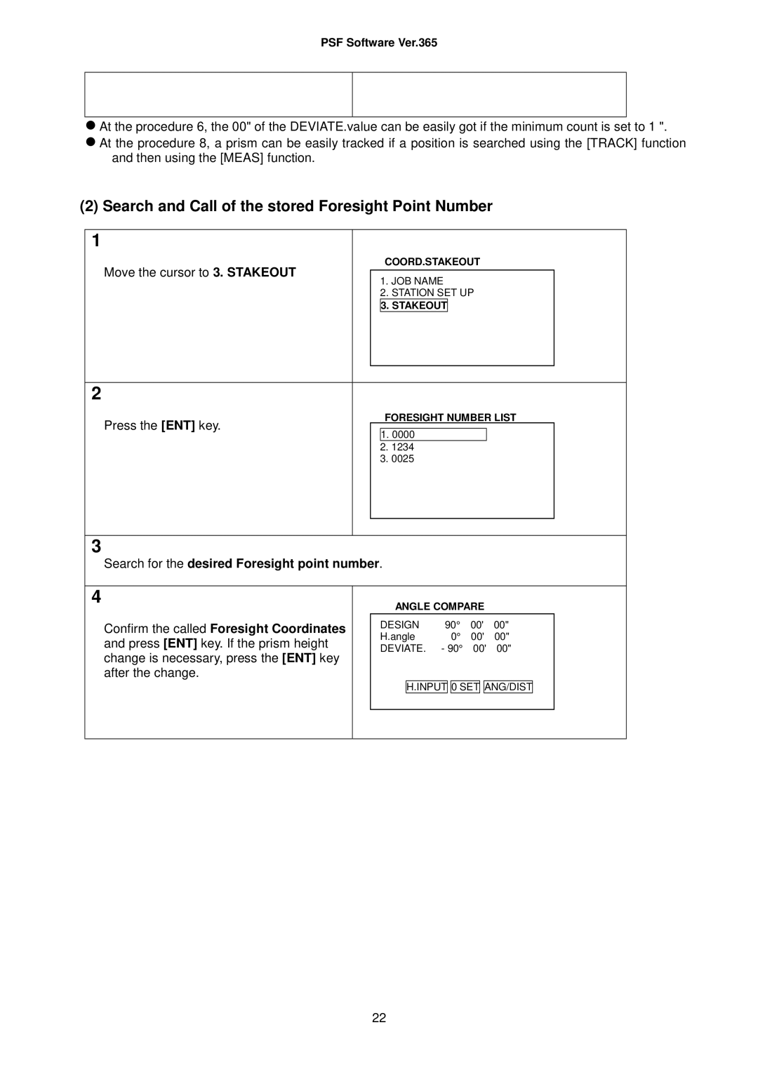 Pentax R-322(N), R-325(N), R-335(N), R-323(N), R326 instruction manual Search and Call of the stored Foresight Point Number 