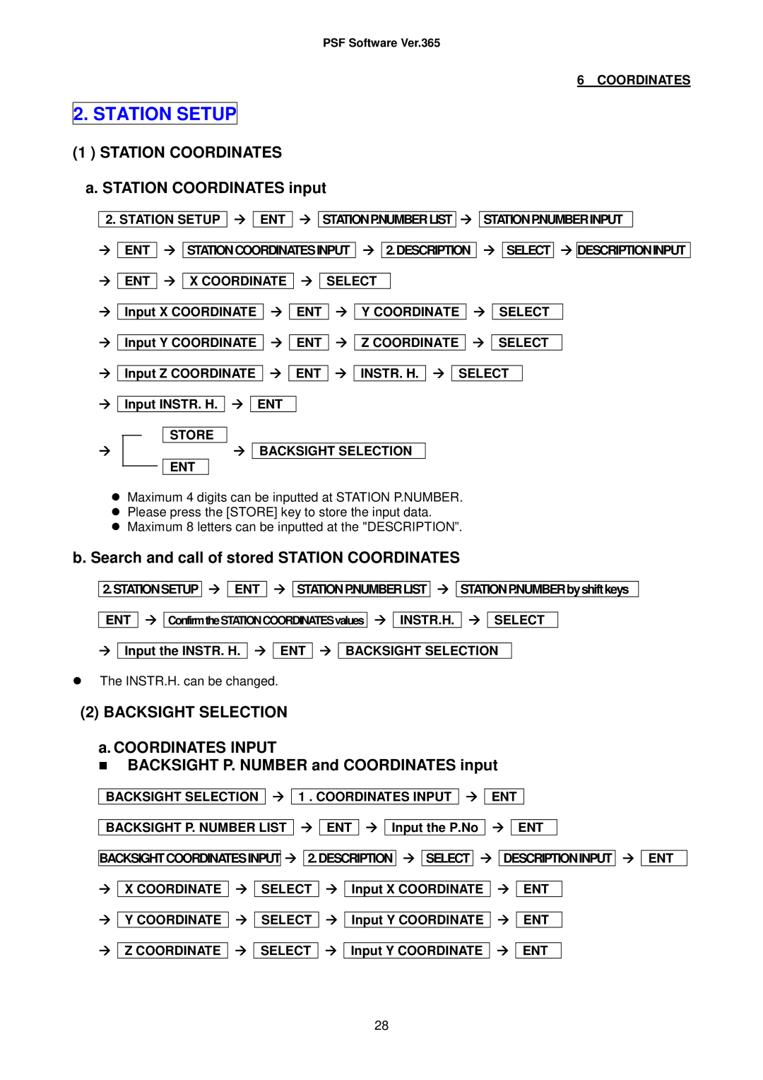 Pentax R326, R-325(N), R-335(N), R-323(N), R-322(N) instruction manual Search and call of stored Station Coordinates 