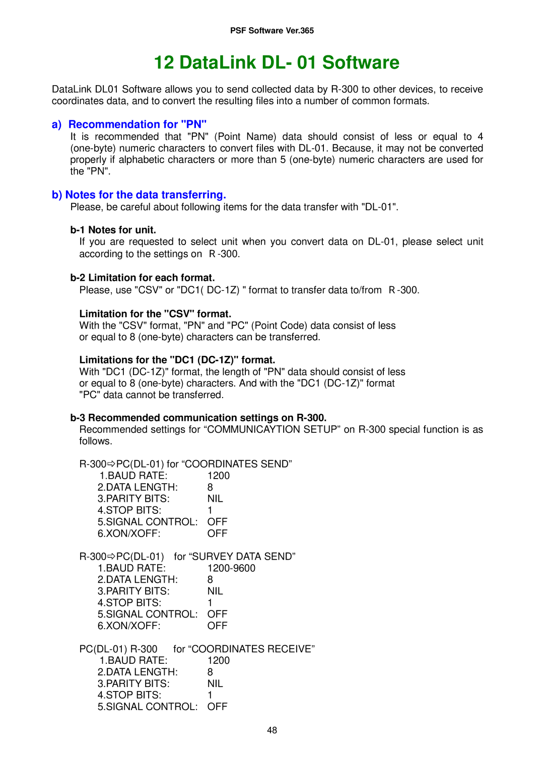 Pentax R326, R-325(N), R-335(N), R-323(N), R-322(N) instruction manual DataLink DL- 01 Software 