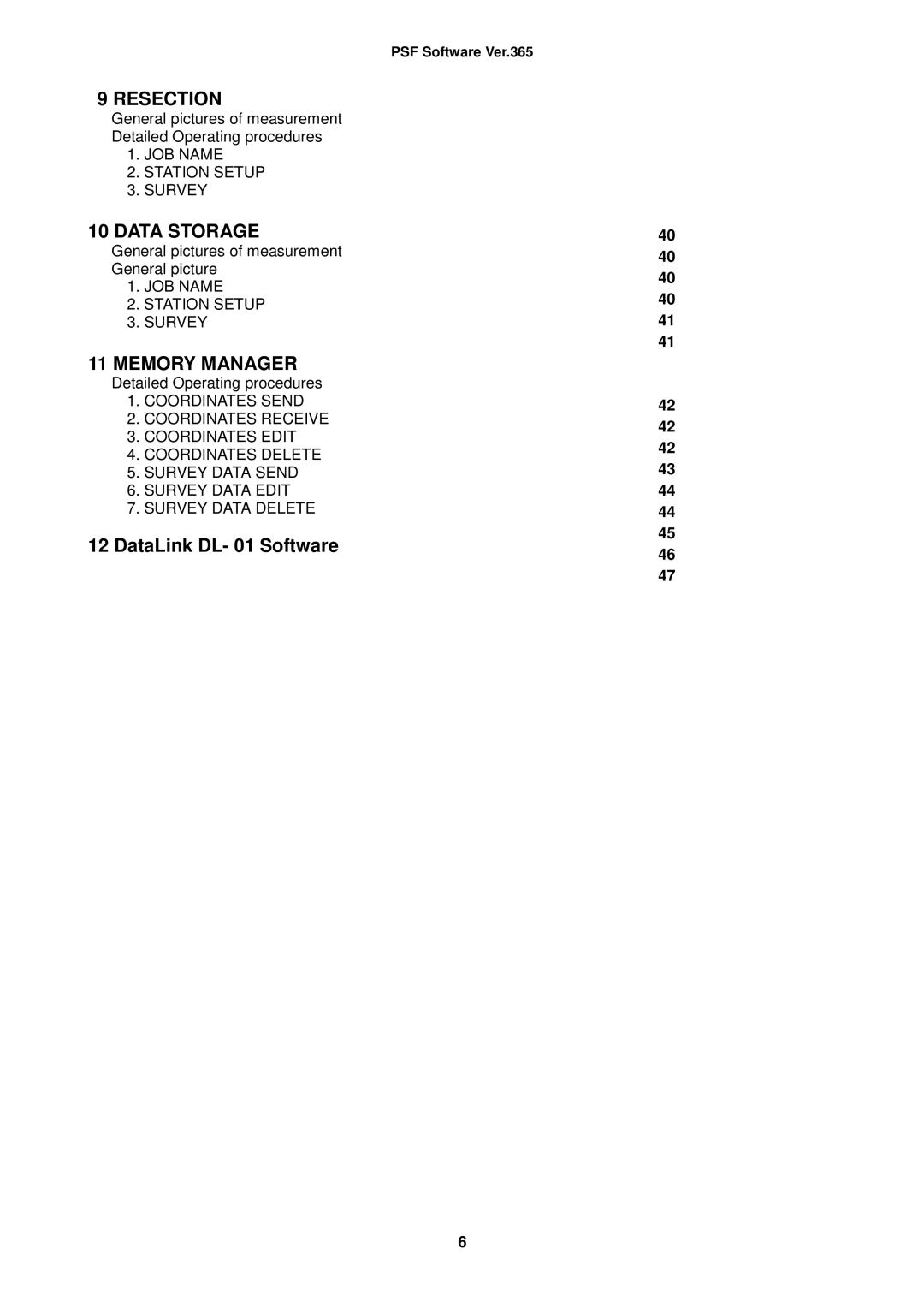 Pentax R-323(N), R-325(N), R-335(N), R-322(N), R326 instruction manual Resection, DataLink DL- 01 Software 