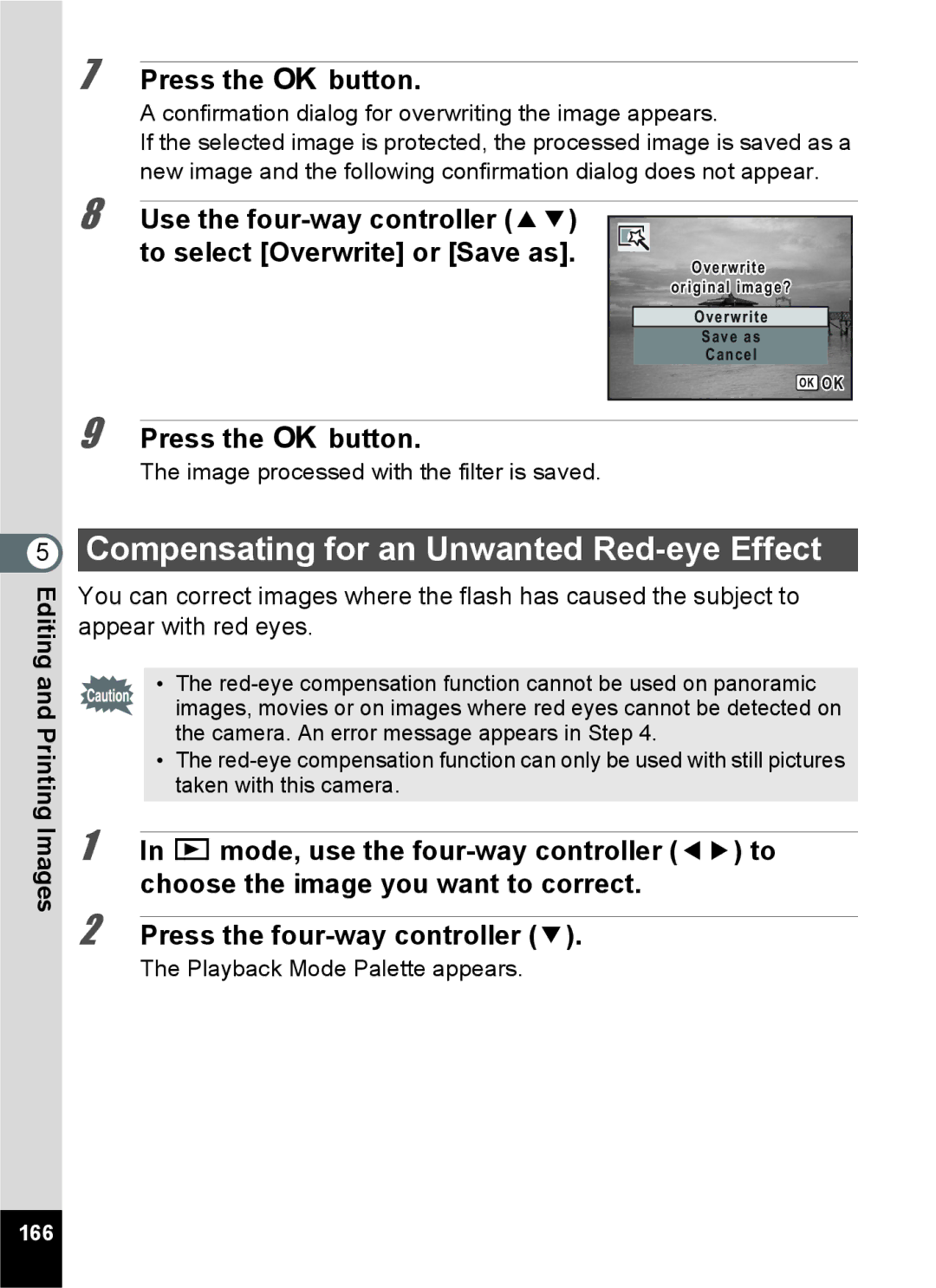 Pentax 16811, RZ10, 16841, 16826, 16861 manual Compensating for an Unwanted Red-eye Effect, 166 