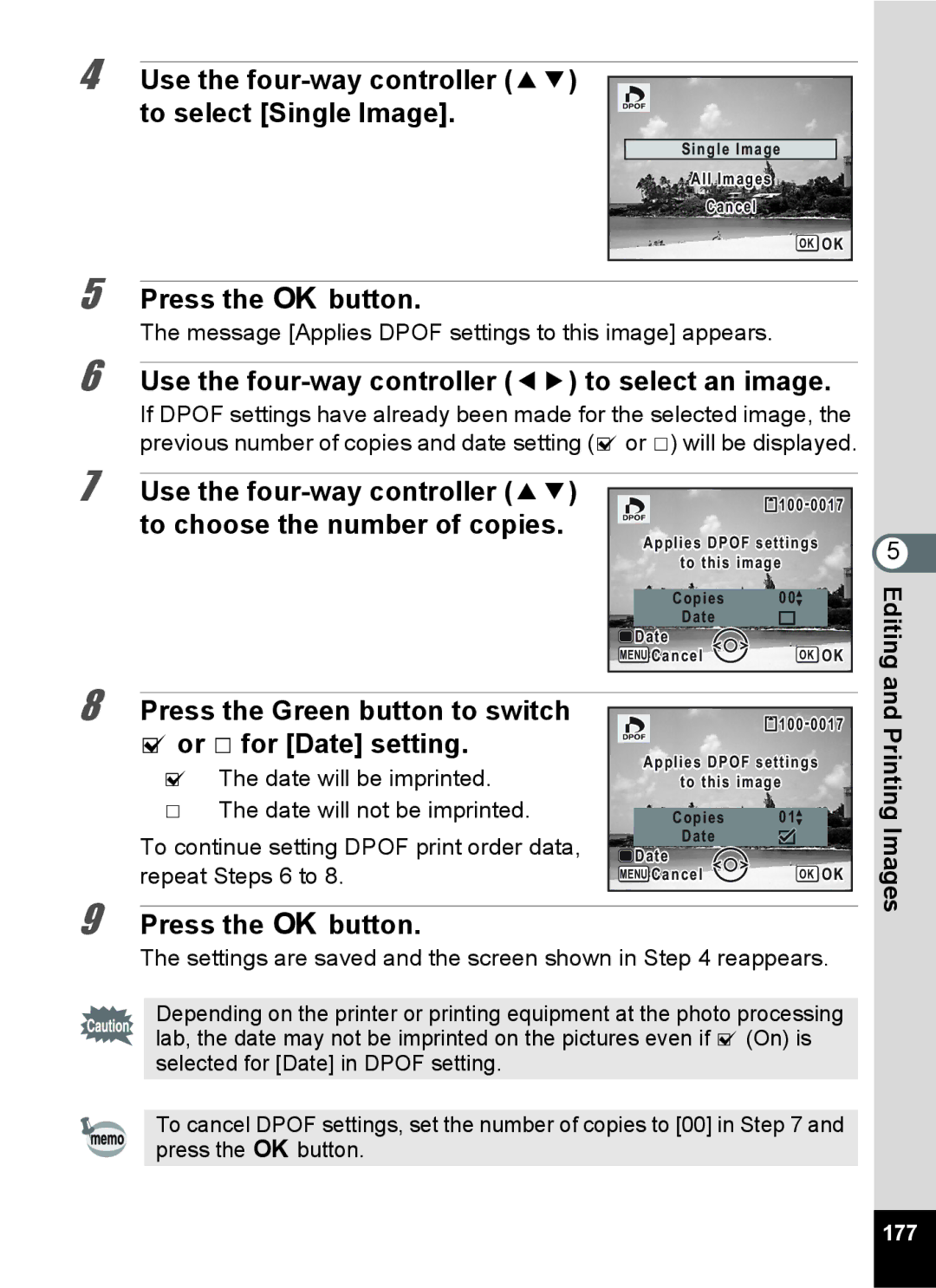 Pentax 16861 Use the four-way controller 23 to select Single Image, Use the four-way controller 45 to select an image, 177 