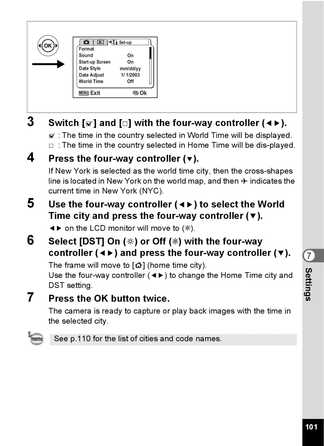 Pentax S4 manual Switch O and P with the four-way controller, Press the OK button twice 