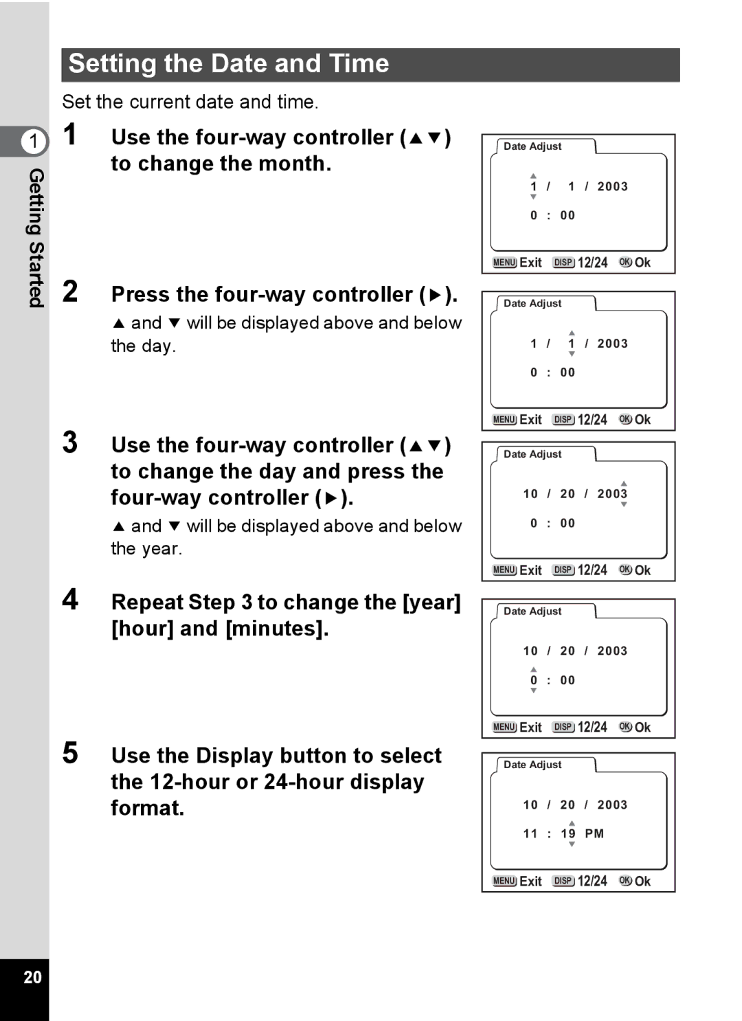 Pentax S4 manual Setting the Date and Time 