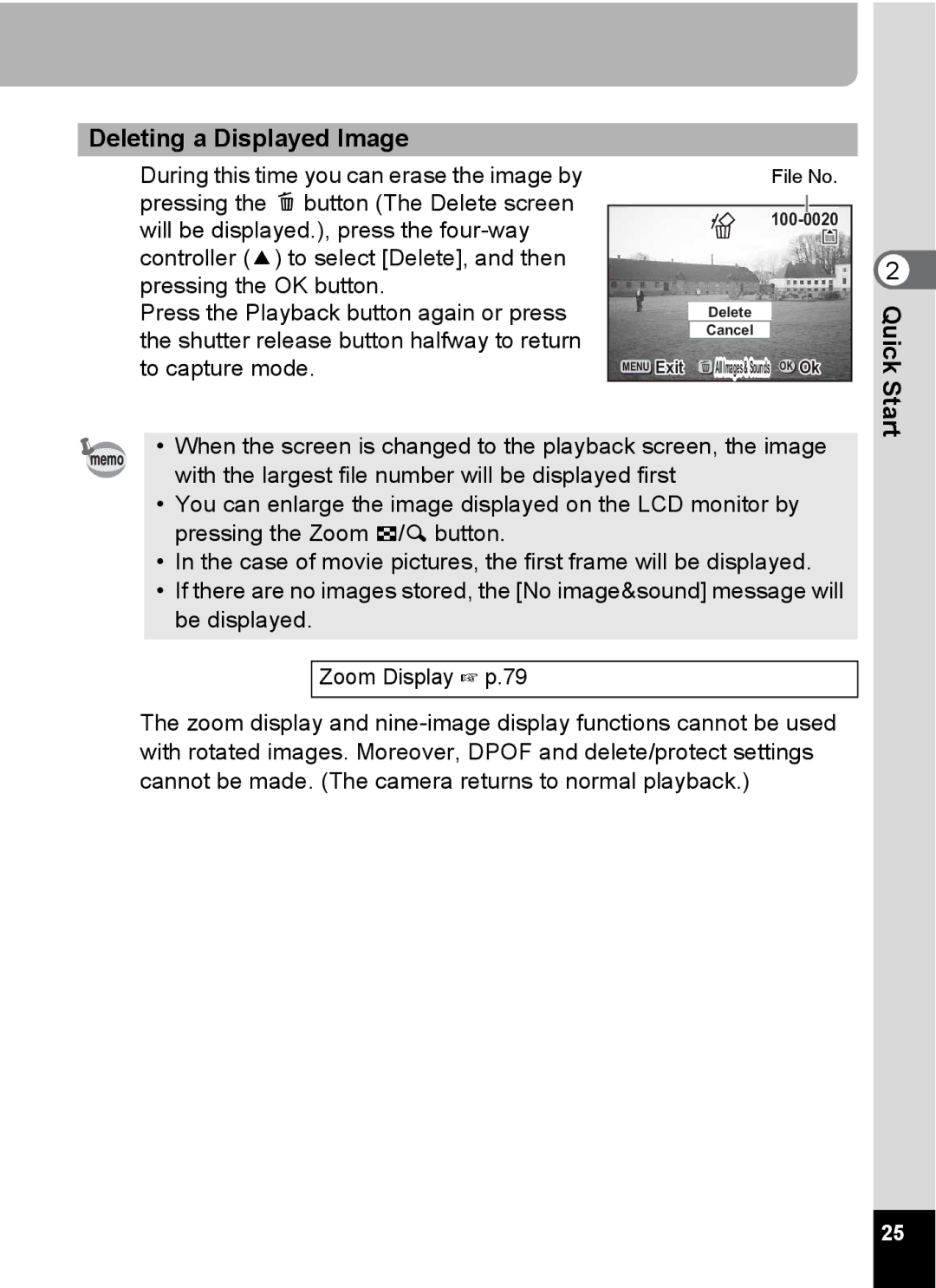 Pentax S4 manual Deleting a Displayed Image 