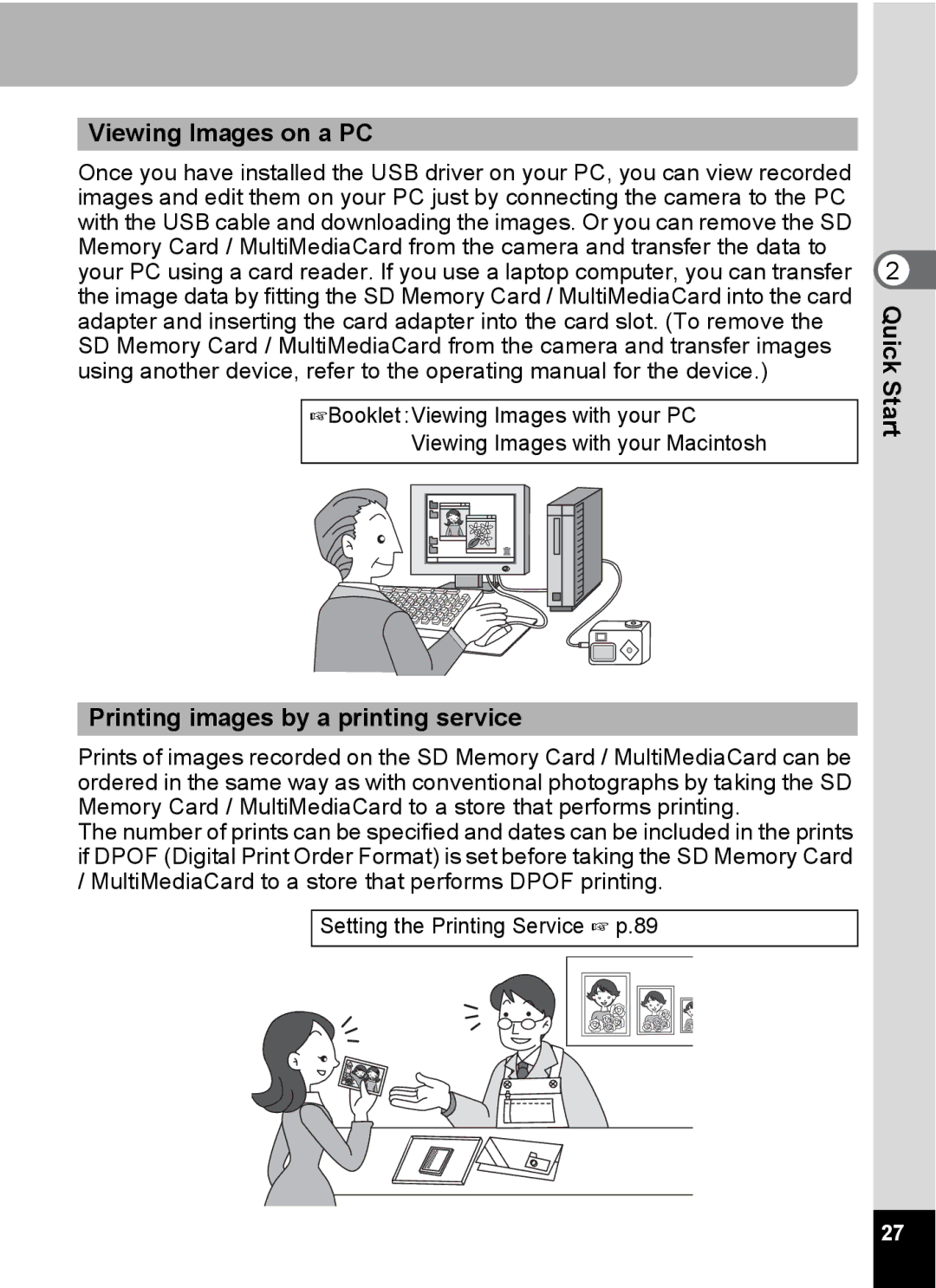 Pentax S4 manual Viewing Images on a PC, Printing images by a printing service 