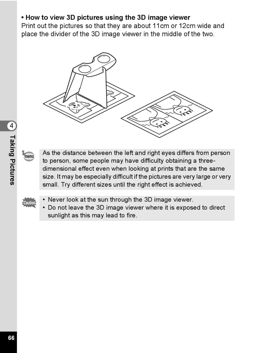 Pentax S4 manual How to view 3D pictures using the 3D image viewer 