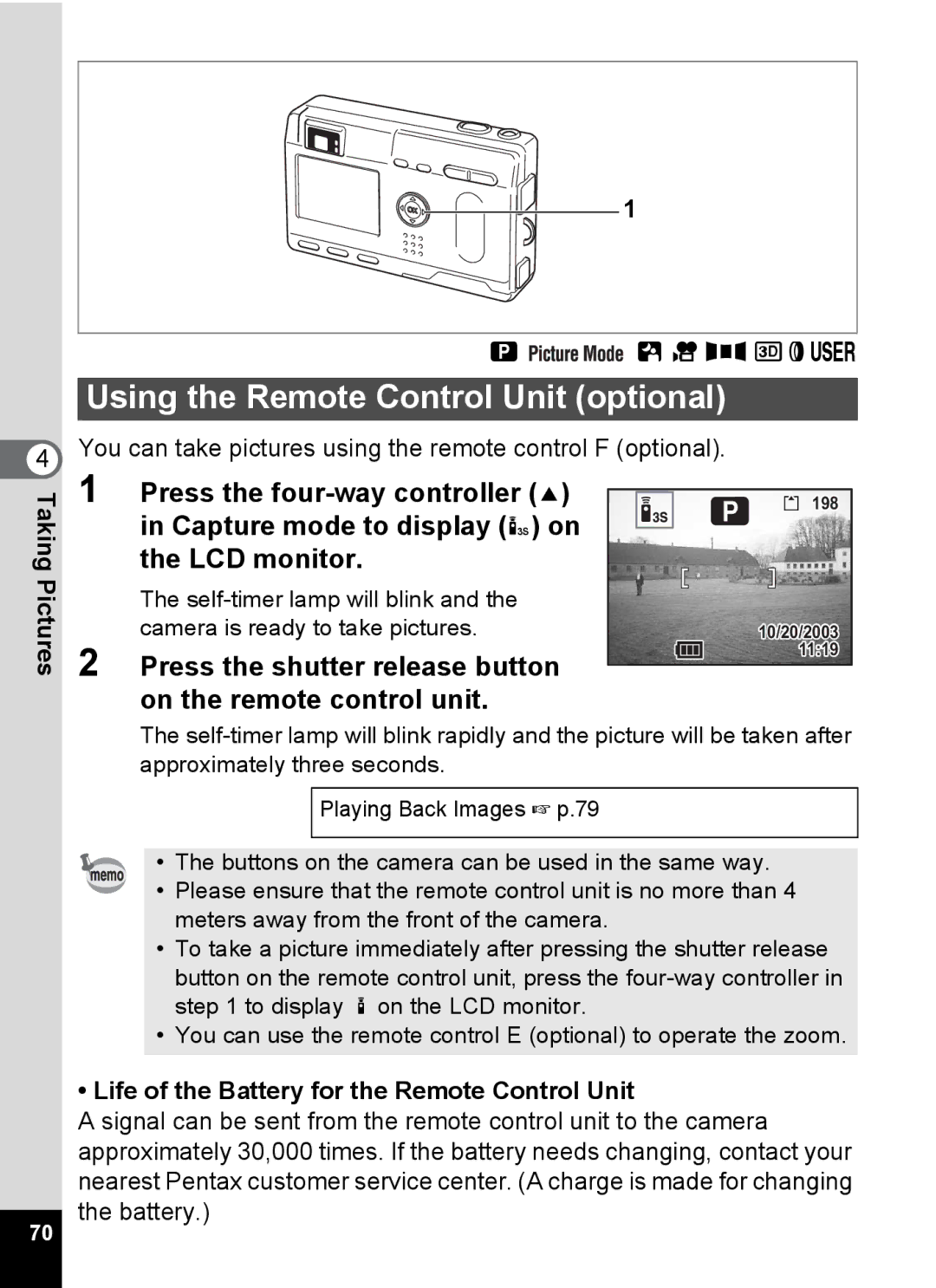 Pentax S4 manual Using the Remote Control Unit optional, LCD monitor, On the remote control unit 