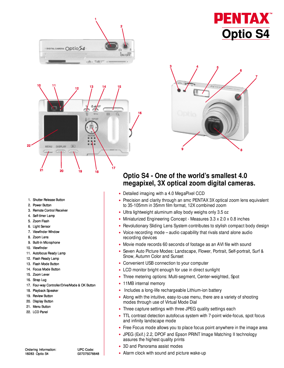 Pentax S4 manual Operating Manual, Digital Camera 