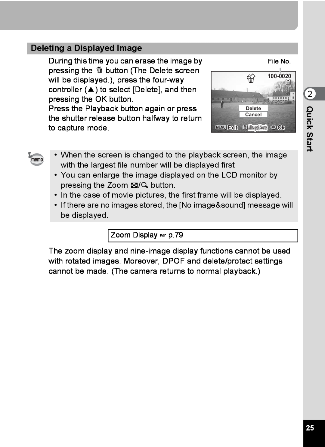 Pentax S4 manual Deleting a Displayed Image 