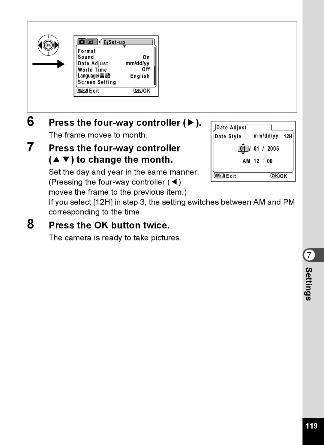 Pentax S45 specifications To change the month 