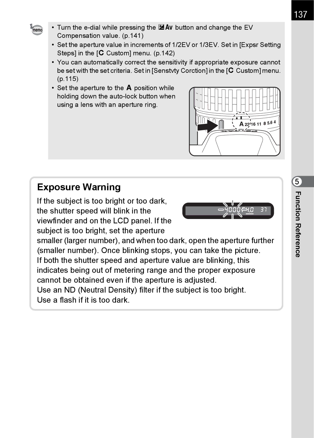 Pentax SLR specifications 137 