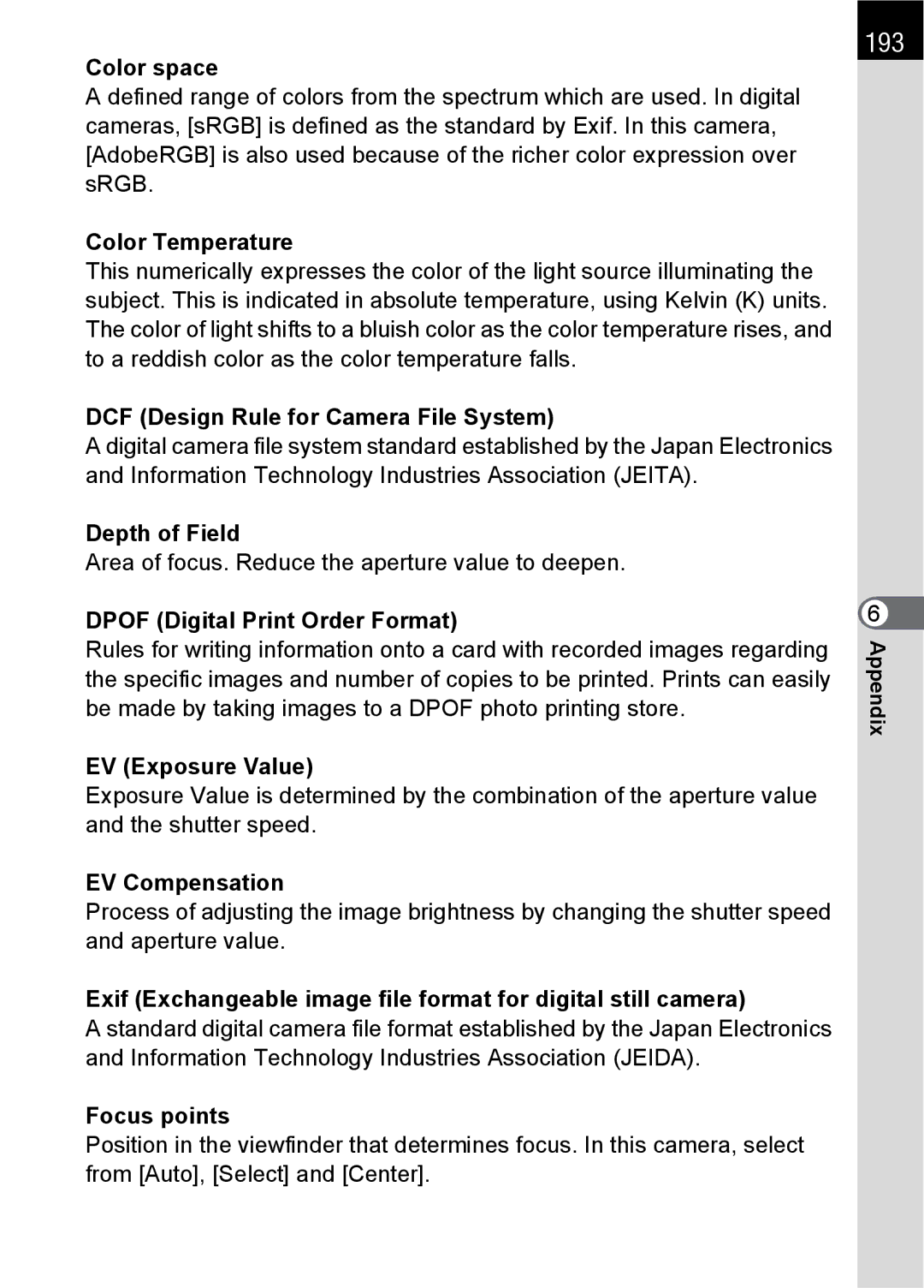 Pentax SLR specifications 193 