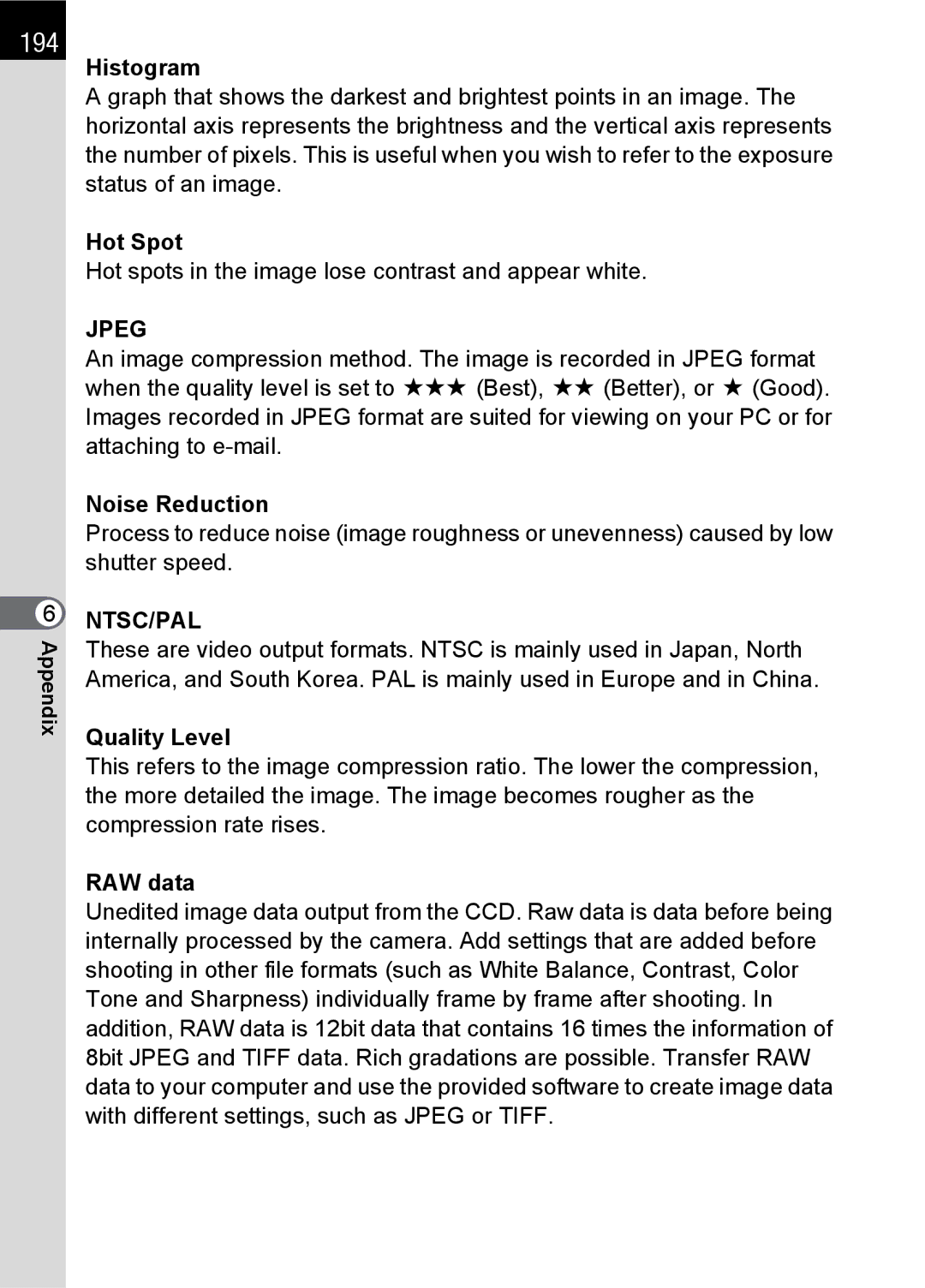 Pentax SLR specifications 194 