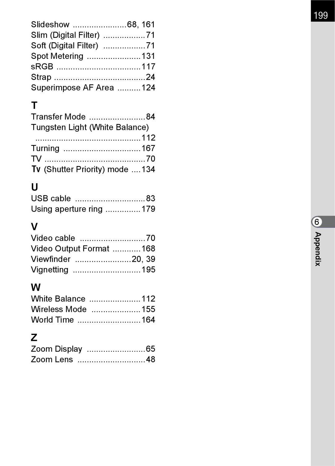 Pentax SLR specifications 199 