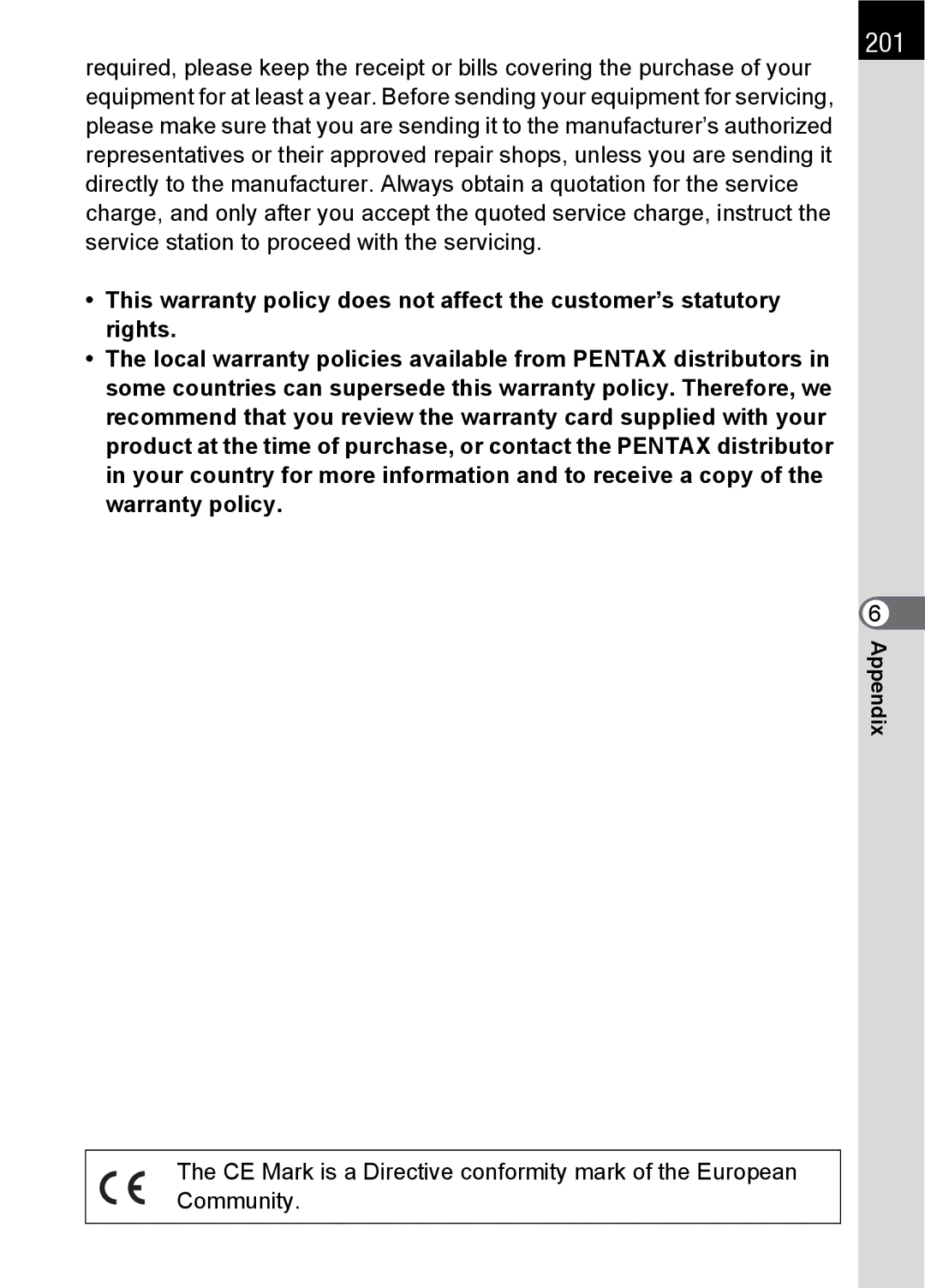 Pentax SLR specifications 201 