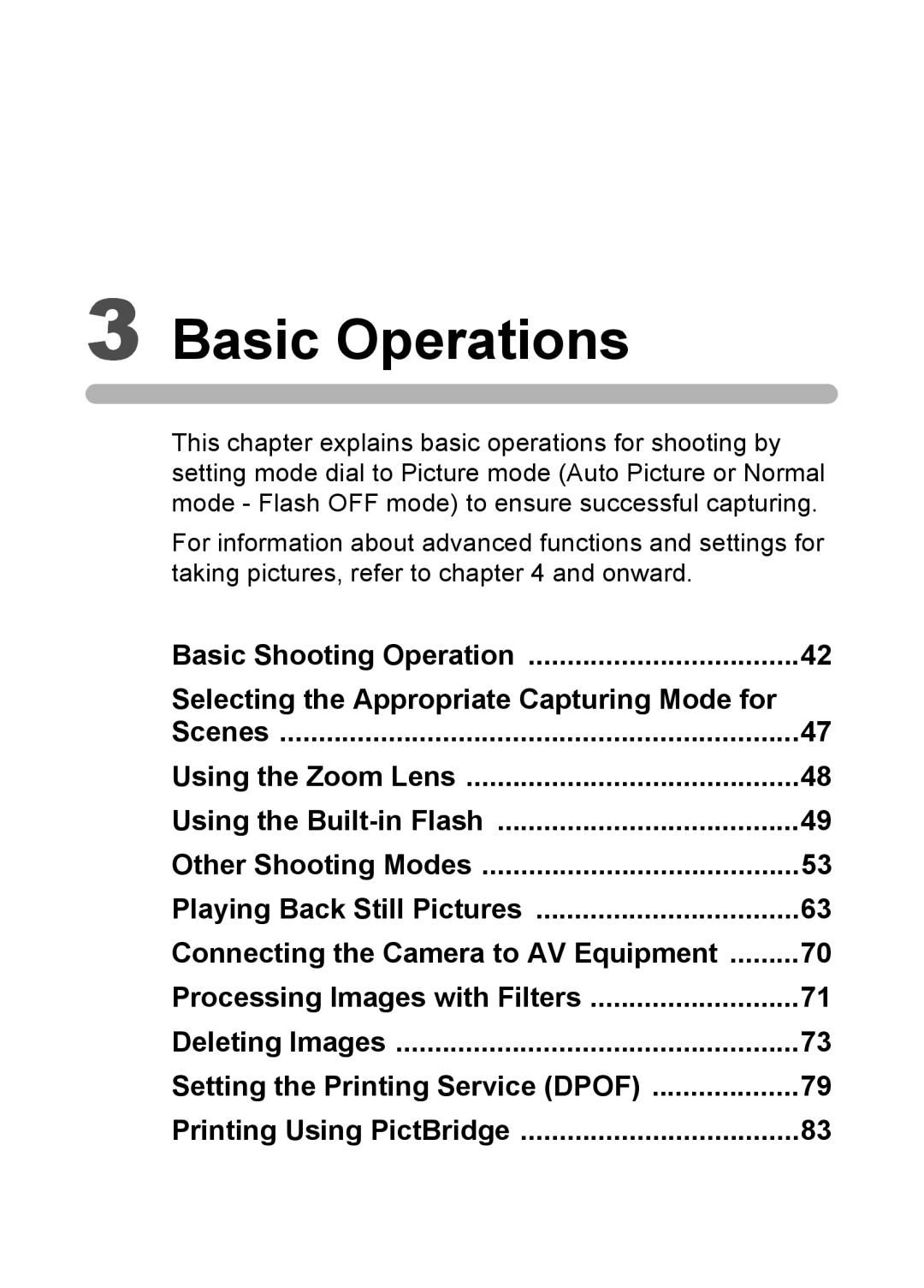 Pentax SLR specifications Basic Operations 