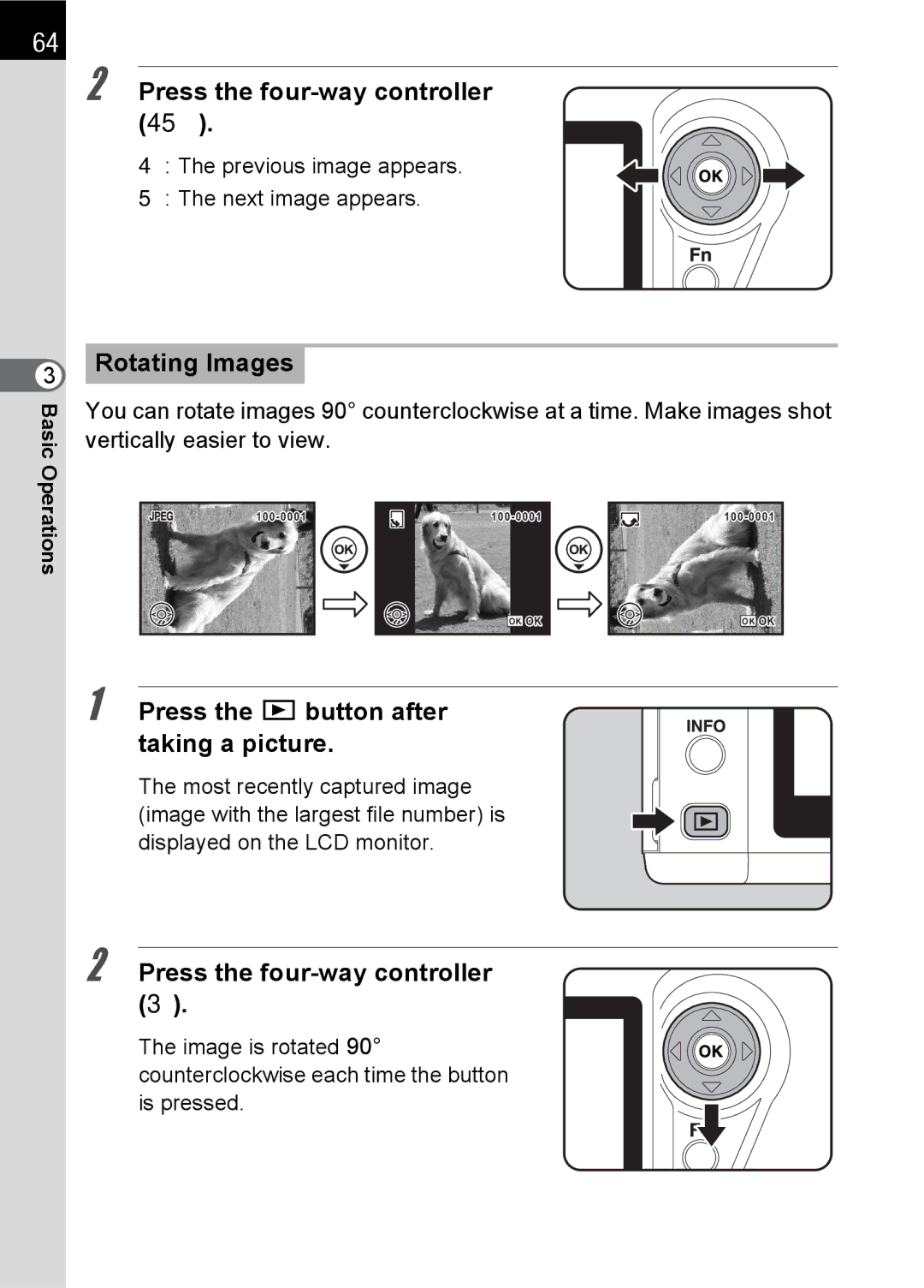 Pentax SLR specifications Rotating Images, Previous image appears Next image appears 