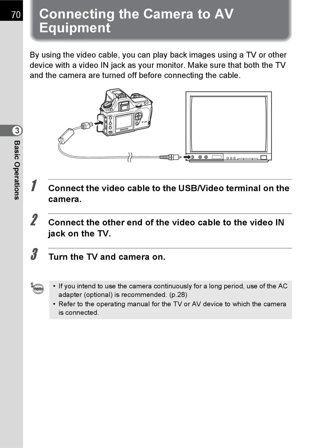 Pentax SLR specifications Connecting the Camera to AV Equipment 