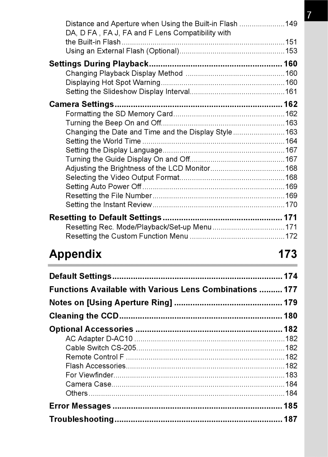 Pentax SLR specifications Appendix 