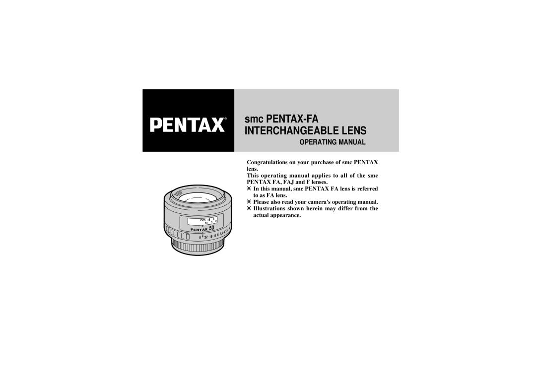 Pentax SMC -FA manual Smc PENTAX-FA Interchangeable Lens 