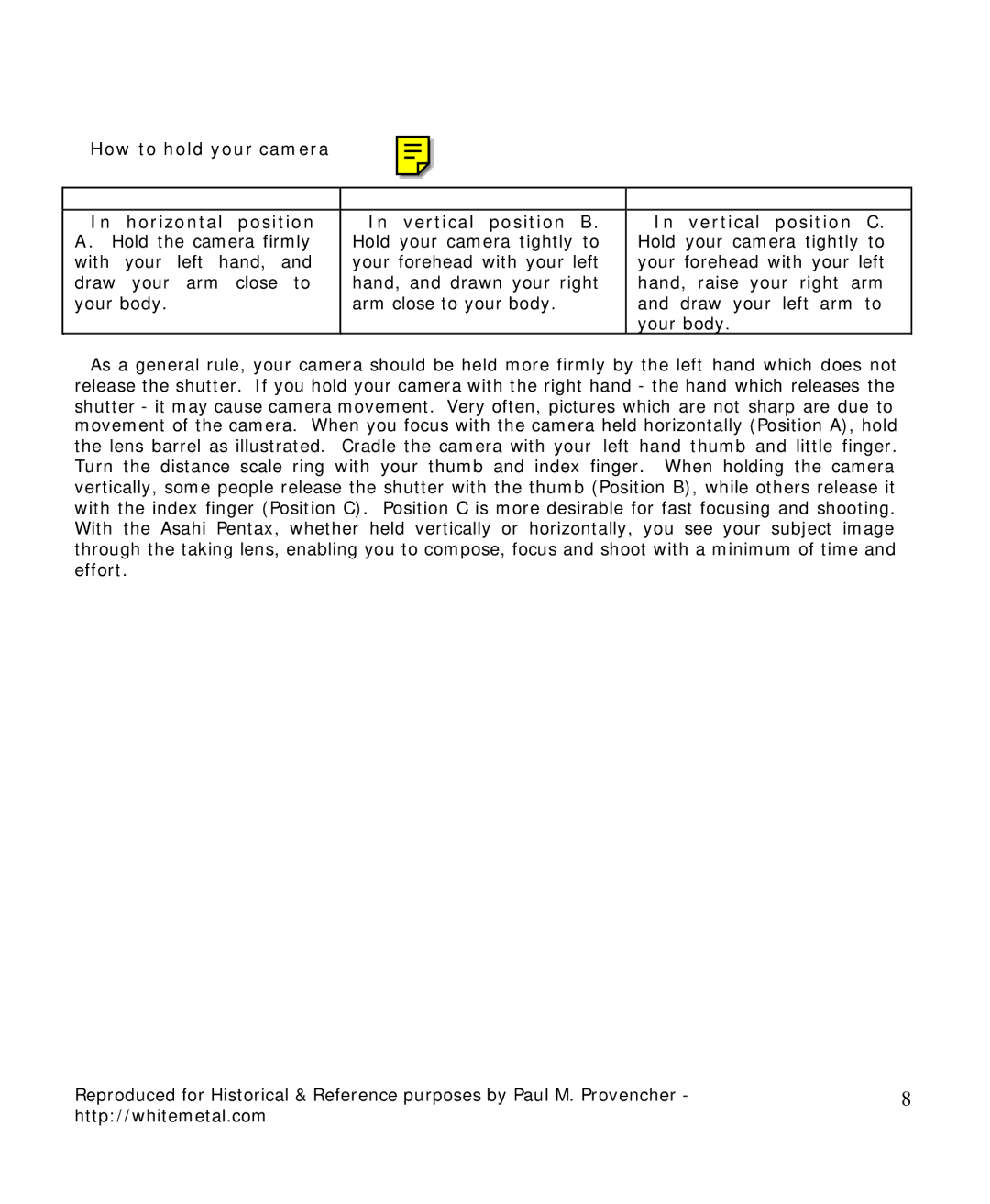 Pentax Spotmatic II manual Draw your left arm to 